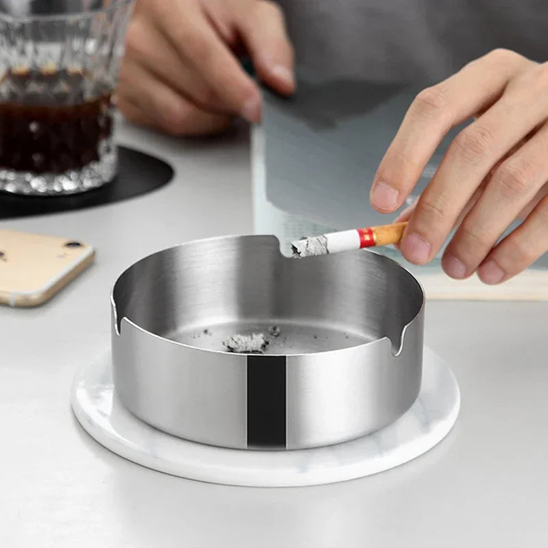 Stainless Steel & Walnut Wood Desktop Ashtray with Lid – Windproof
