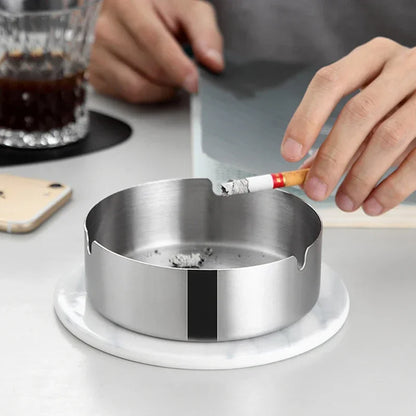 Stainless Steel & Walnut Wood Desktop Ashtray with Lid – Windproof