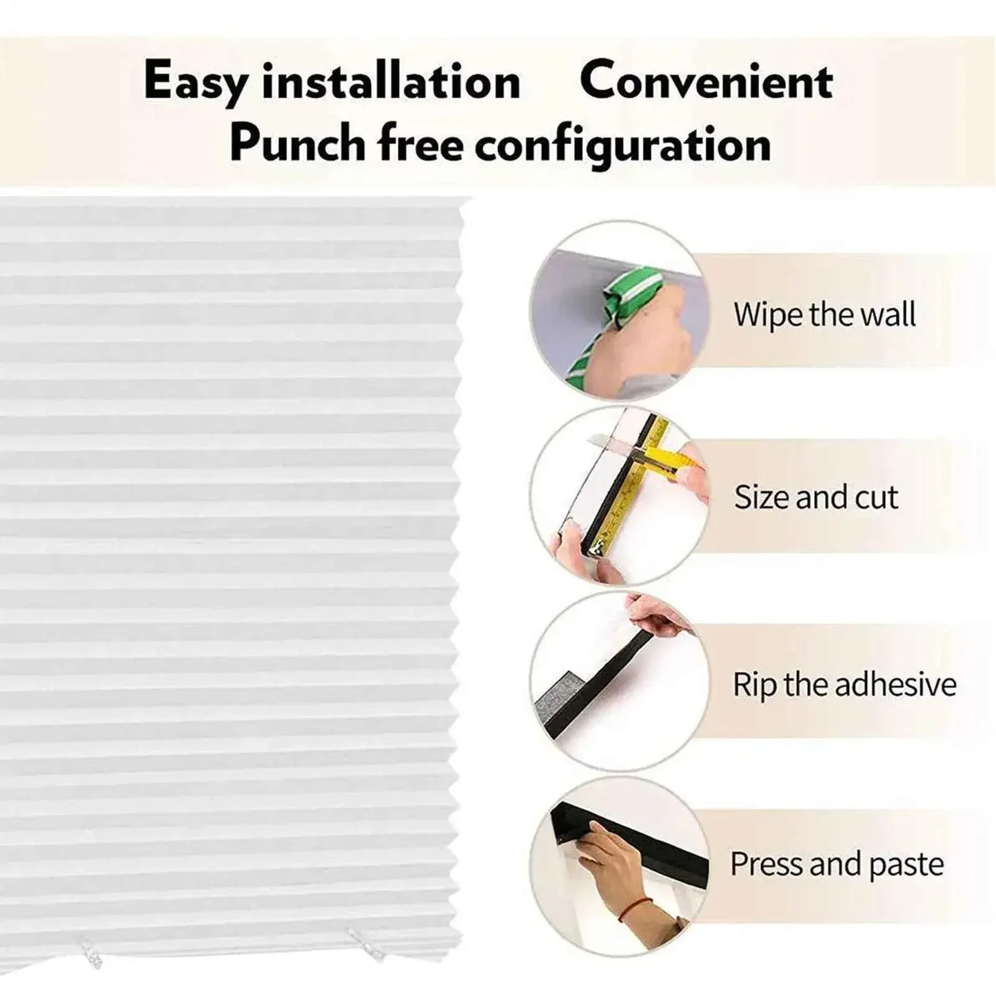 Cordless Pleated Curtains - Self-Adhesive Non-Woven Folding Curtains - Home Shading for Bedroom & Living Room - Shello's Creative Boutique