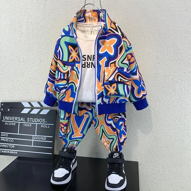 Children's Clothing Set Spring and Autumn Fashion 2024 Boys' Baby Jacket Pants Children's Fashionable Casual Two Piece Set Shello's Creative Boutique