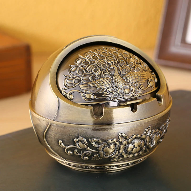 Retro Metal Ashtray With Lid – Anti-Fly Ash Windproof Covered Ashtray for Home & Desk