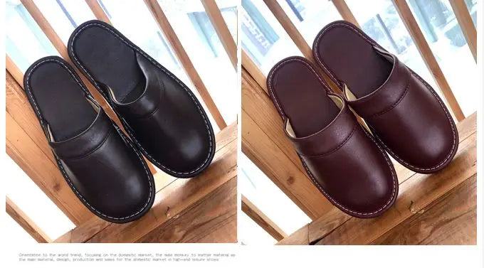 Men's Indoor Slippers - Closed Toe Faux Leather Slides (Large Sizes 47-48)