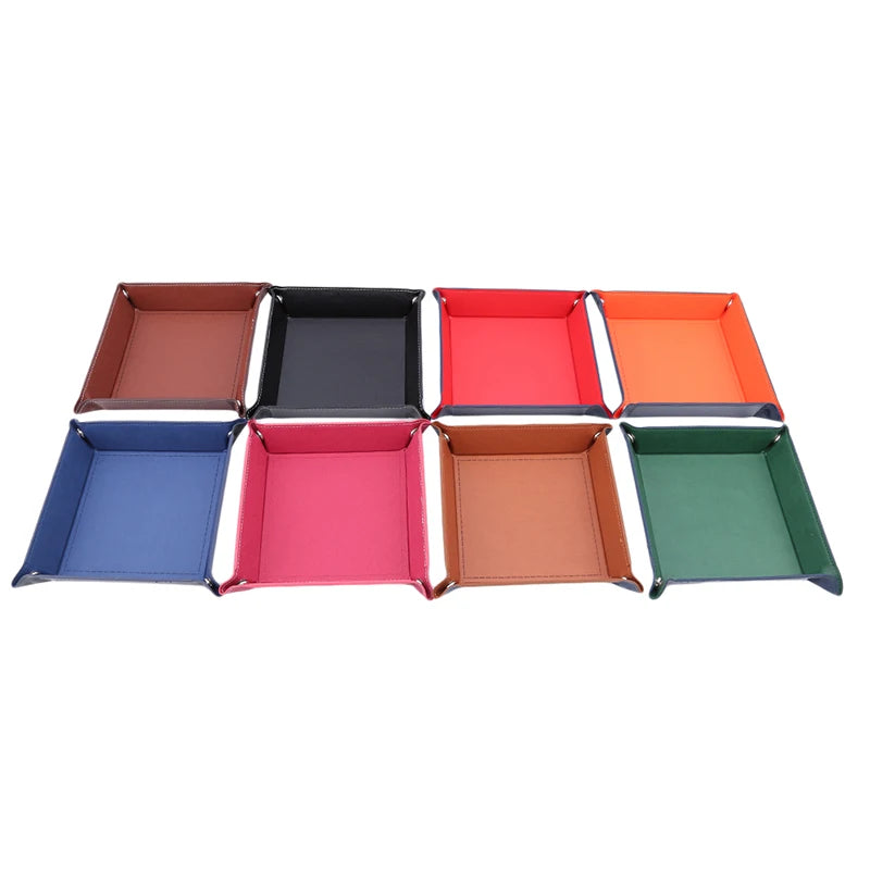 PU Leather Folding Valet Tray – Collapsible Desktop Storage for Keys, Phone, Wallet & Coins