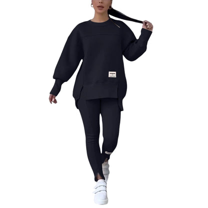 LAPA Women's Irregular Two-Piece Sweatshirt & Trouser Set – Autumn/Winter Casual Loose Knit Outfit (S–XXXL)