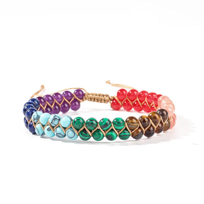 7 Chakras Boho Ankle Bracelet – Double-Layer Braided Turquoise Beach Jewellery