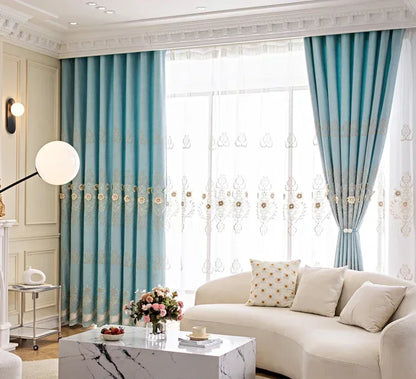 European Modern Blackout Curtains - Luxury Embroidered Tulle Villa Valance for Living Room & Bedroom