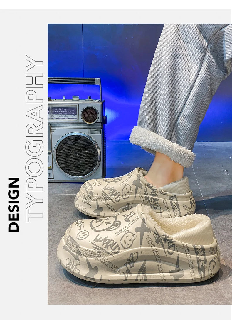 Men's Winter Indoor Slippers – Black & Beige