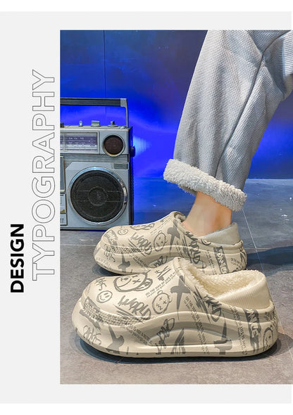 Men's Winter Indoor Slippers – Black & Beige