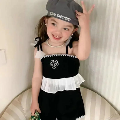 Angela Wonder Girls’ Summer Suspender + Shorts Set – Sleeveless Cotton 2-Piece Outfit - Shello's Creative Boutique