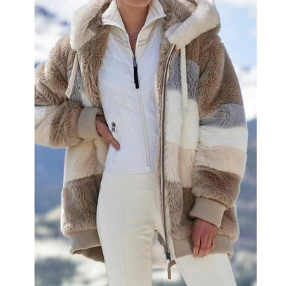 Women's Winter Hooded Coat 2026 - Thick Cashmere Plaid Stitched Jacket with Zipper - Shello's Creative Boutique