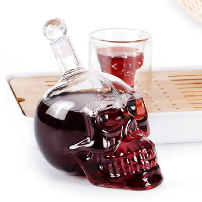 Skull Head Crystal Decanter & Glass Set – Gothic Bar Whisky Vodka Wine Spirits