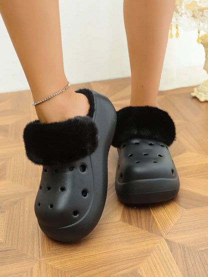 Women's Plush High Heel Slippers 2025 - Thick Soft-Soled Winter Garden Shoes