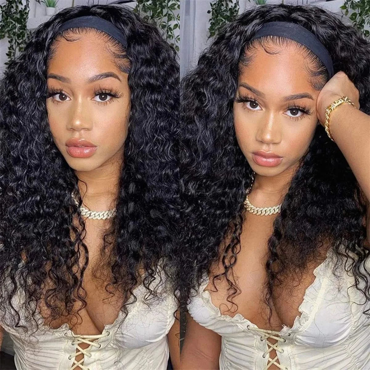 Human Hair Headband Wig - Water Wave 180% Density Natural Wig - Shello's Creative Boutique