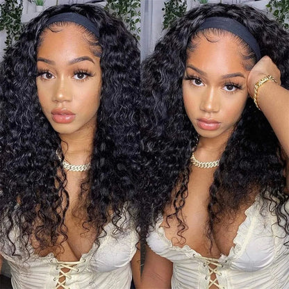 Human Hair Headband Wig - Water Wave 180% Density Natural Wig - Shello's Creative Boutique