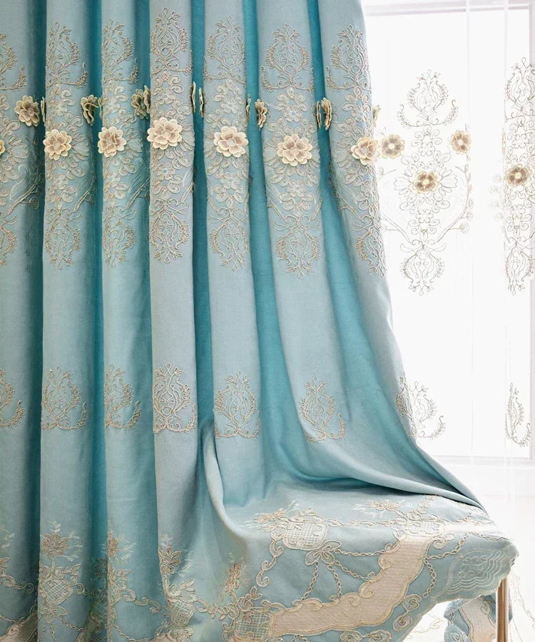 European Modern Blackout Curtains - Luxury Embroidered Tulle Villa Valance for Living Room & Bedroom
