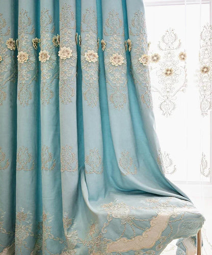 European Modern Blackout Curtains - Luxury Embroidered Tulle Villa Valance for Living Room & Bedroom