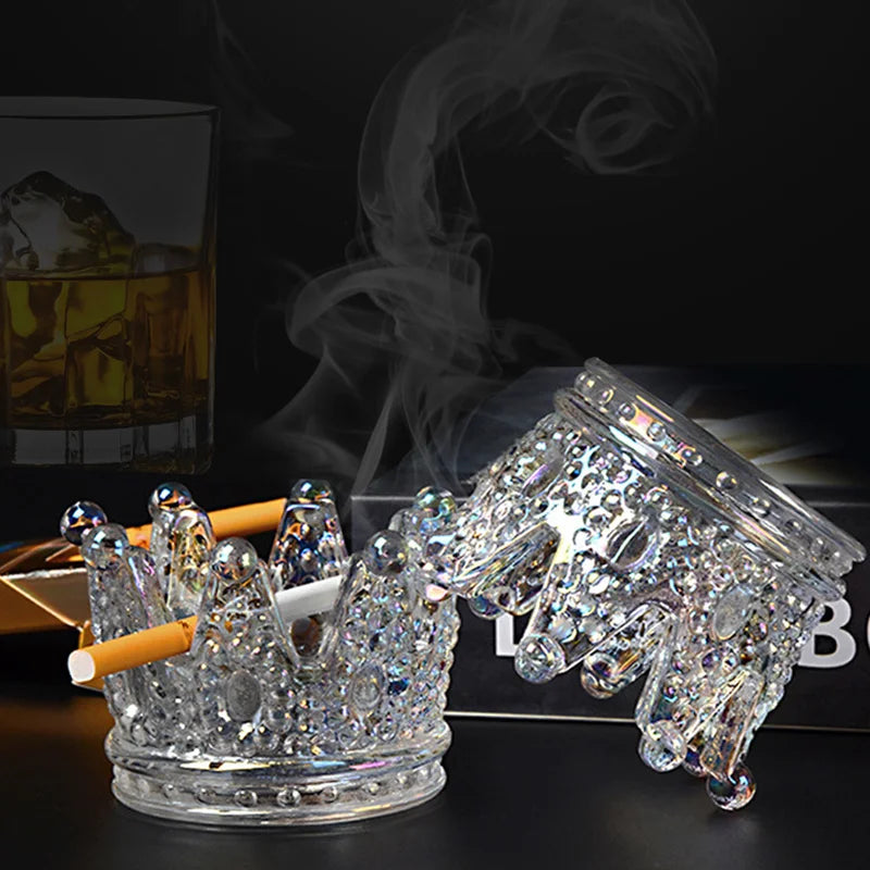 Crown Glass Crystal Ashtray – European Candlestick Style Home Décor