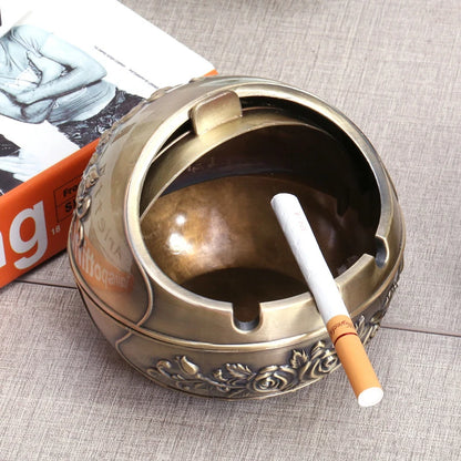 Retro Metal Ashtray With Lid – Anti-Fly Ash Windproof Covered Ashtray for Home & Desk