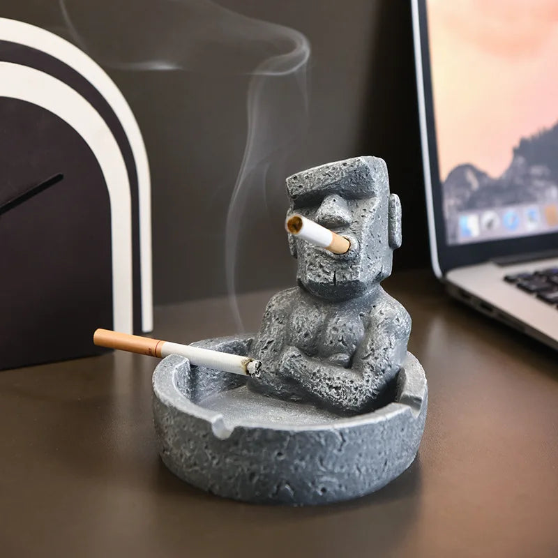 Moai Stone Resin Ashtray – Funny Decorative Desktop Cigarette Tray