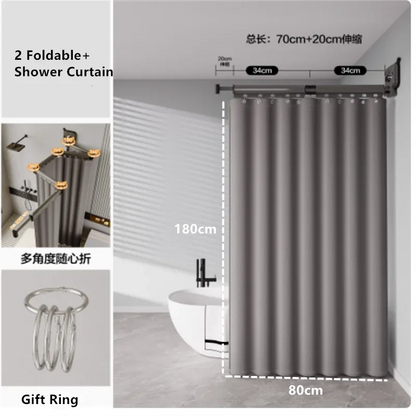Foldable Waterproof Shower Curtain - No-Drill Bathroom Water Barrier - Shello's Creative Boutique