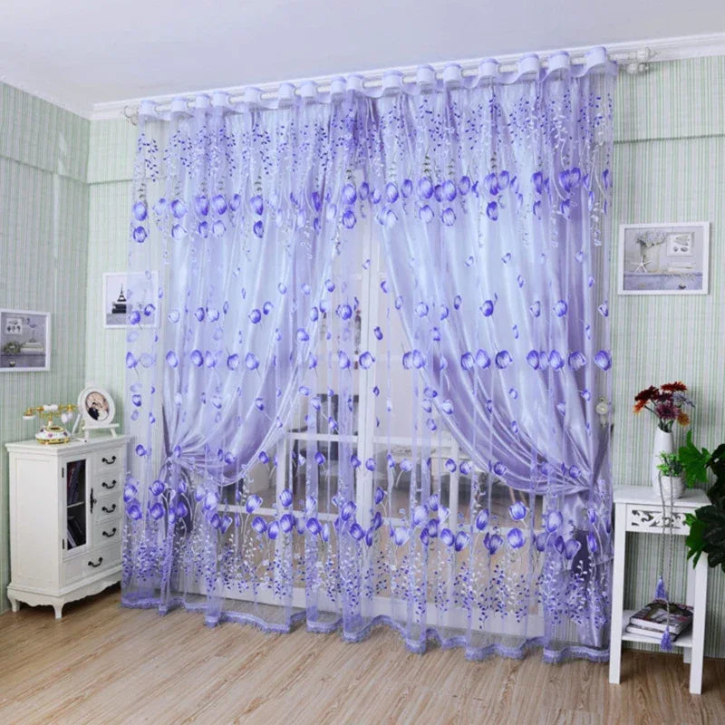 Beeinch Floral Tulle Curtains - Modern Sheer Window Panels for Living Room & Bedroom - Shello's Creative Boutique