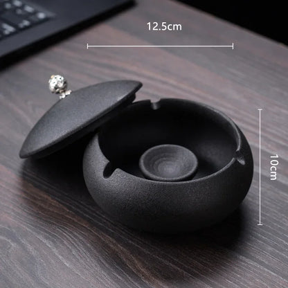 Creative Ceramic Ashtray with Lid – Anti-Fly Ash Desktop Ornament, 18 Styles