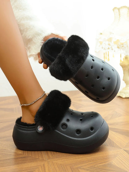 Women's Plush High Heel Slippers 2025 - Thick Soft-Soled Winter Garden Shoes