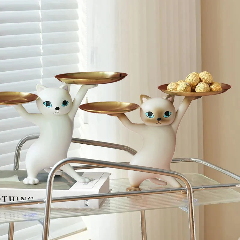 Cat Resin Sculpture Tray – Decorative Desktop Storage for Keys, Candy & Home Décor