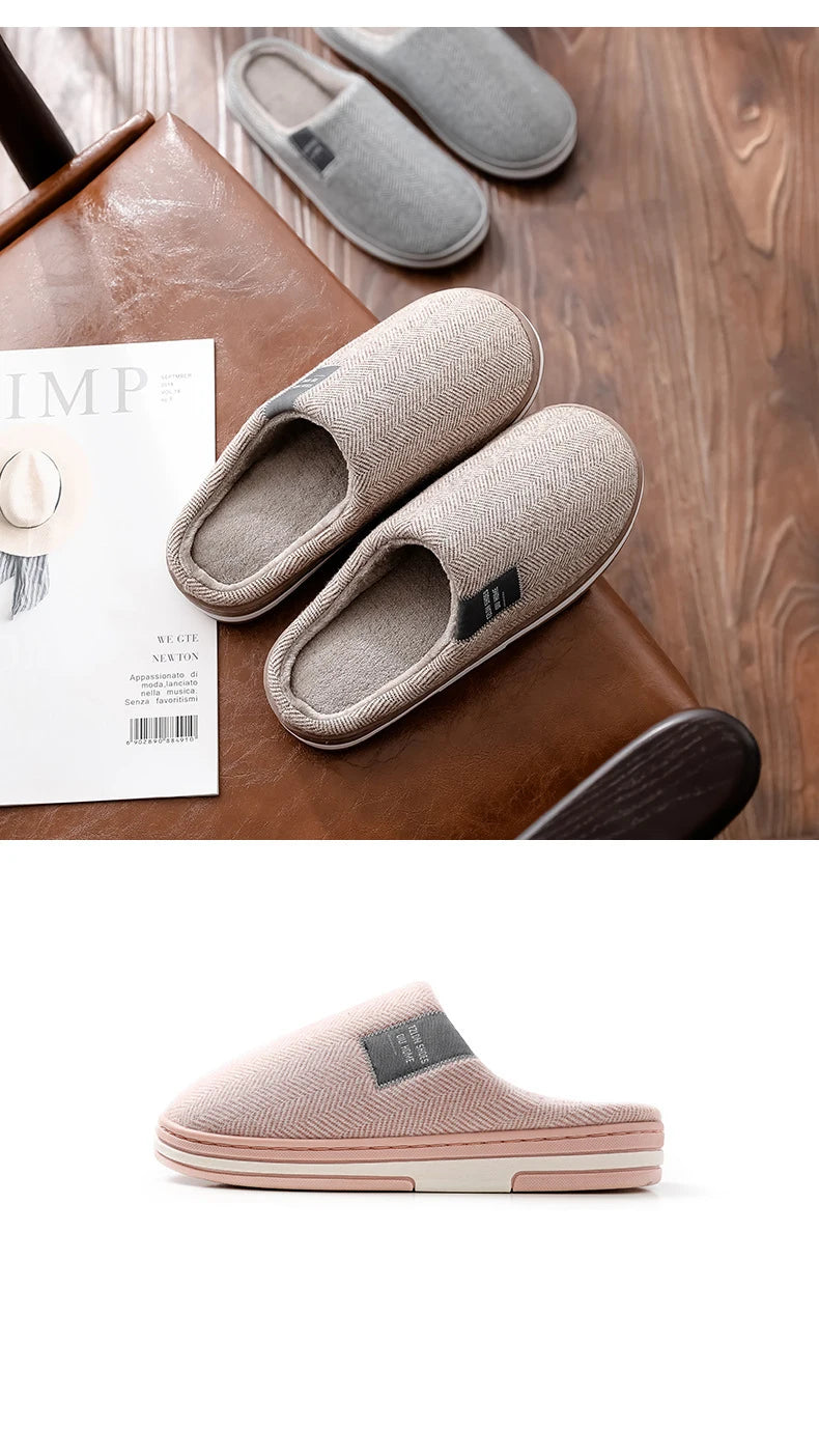 Men's Winter Warm Cotton Slippers - Couples Flats Non-Slip Indoor Slides (Large Size 40-51)