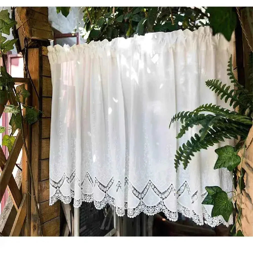 Cotton Lace Café Curtains - Hollow Flower Embroidery Half Curtains for Kitchen - Shello's Creative Boutique