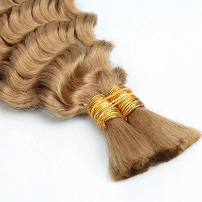 Blonde Highlight Bulk Braiding Hair - Deep Wave Curly Human Hair 100g for Boho Braids - Shello's Creative Boutique