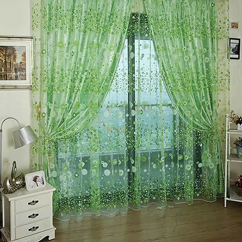 100cm x 200cm Window Curtain Floral Pattern Summer Transparent Window Screening Door Curtains Room Decor Drape Panel Sheer