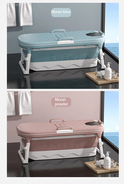 Foldable Adult Bath Barrel – Thickened Plastic Sitting Bathtub with Foot Massage & Lid