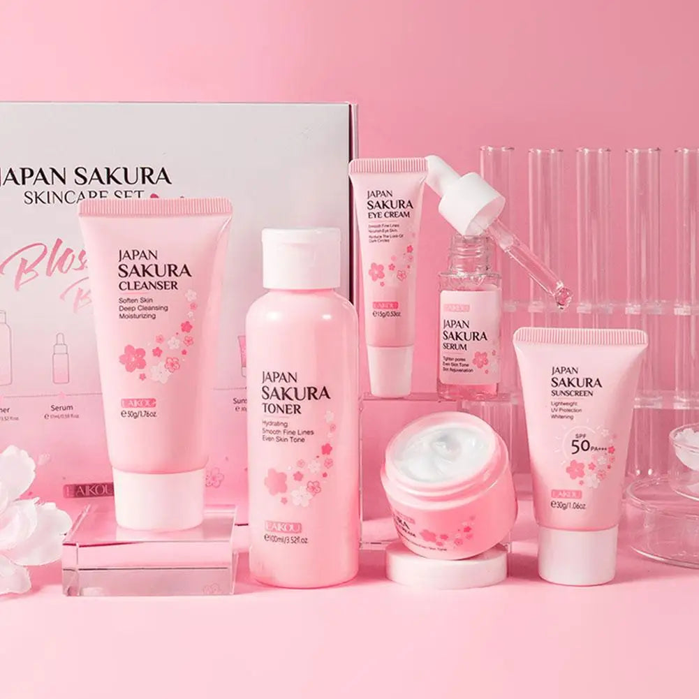 6pcs/Set Sakura Skin Care Sets Face Cream Serum Toner Facial Cleanser Sunscreen Eye Cream Face Skin Care Set Product Gift box Shello's Creative Boutique