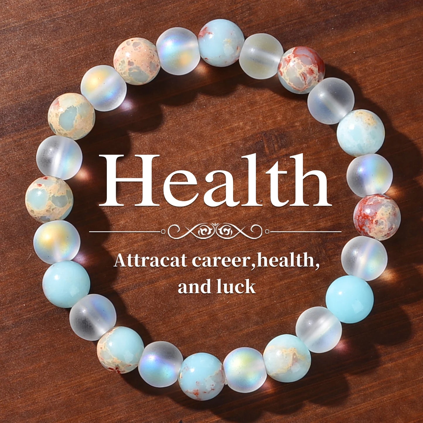 Aura Quartz & Ocean Sediment Beaded Bracelet – Unisex Natural Crystal Stretch Bangle