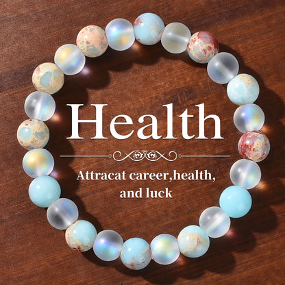 Aura Quartz & Ocean Sediment Beaded Bracelet – Unisex Natural Crystal Stretch Bangle