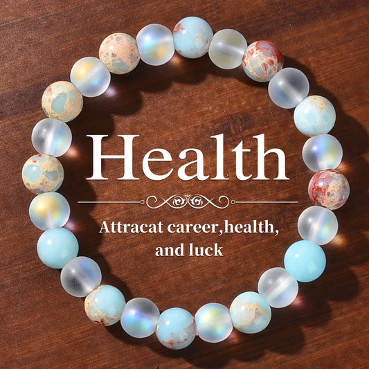 Aura Quartz & Ocean Sediment Beaded Bracelet – Unisex Natural Crystal Stretch Bangle