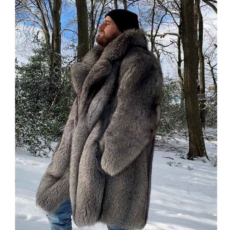 Men's Faux Fur Long Coat - Winter Trench Coat Plus Size