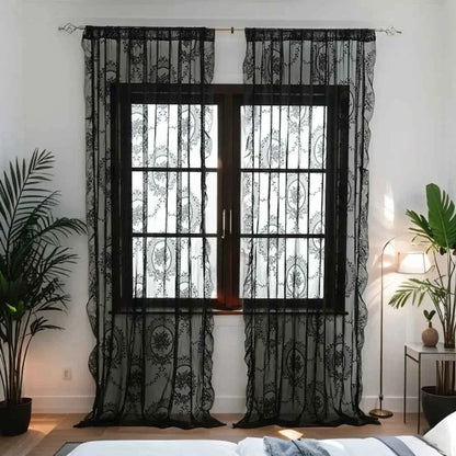 French Lace Sheer Curtains - Romantic Ruffled Floral Embroidery (2 Panels) - Shello's Creative Boutique