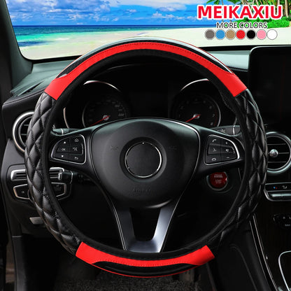 Crystal Carbon Fiber Steering Wheel Cover - Embroidered Leather (14.5-15 inch)