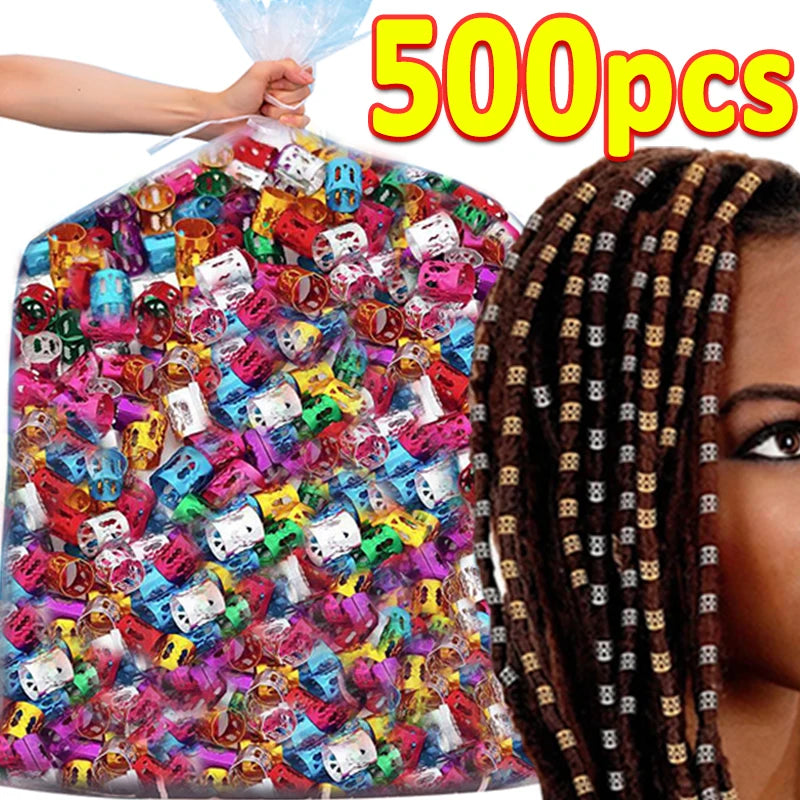 100/500pcs Gold Silver Dreadlock Hair Rings Adjustable Cuff Clip Hair Braids Dirty Braids Beads Hairpin Jewelry Hair Accessories - Shello's Creative Boutique