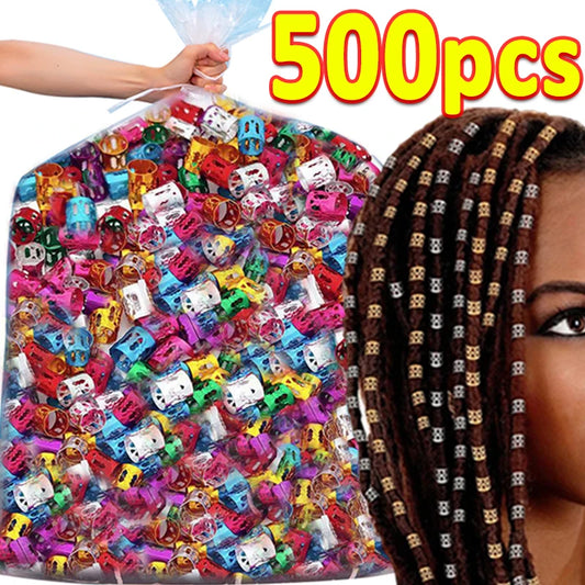 100/500pcs Gold Silver Dreadlock Hair Rings Adjustable Cuff Clip Hair Braids Dirty Braids Beads Hairpin Jewelry Hair Accessories - Shello's Creative Boutique