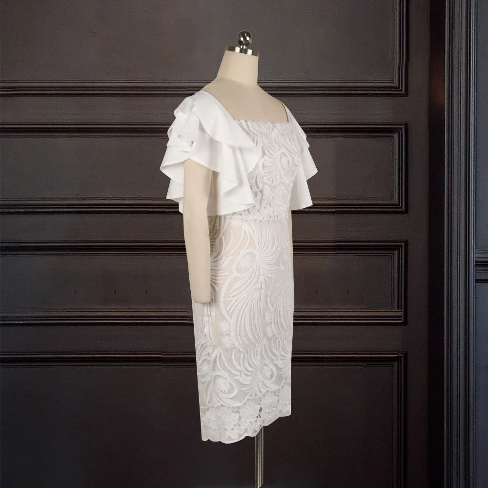 White Lace Dress - Ruffle Sleeve Knee-Length Party Dress - Shello's Creative Boutique