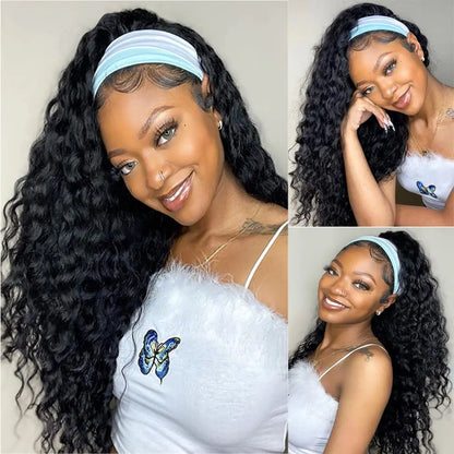 Human Hair Headband Wig - Water Wave 180% Density Natural Wig - Shello's Creative Boutique