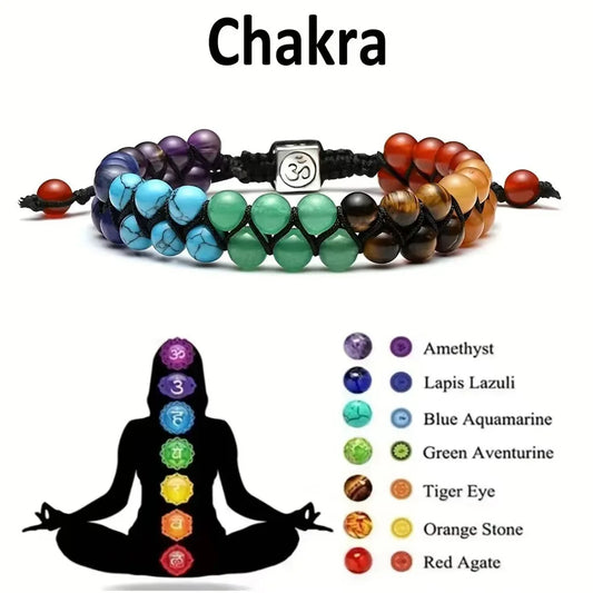 7 Chakra Multi-Layer Natural Stone Beaded Bracelet – Adjustable Woven Rope