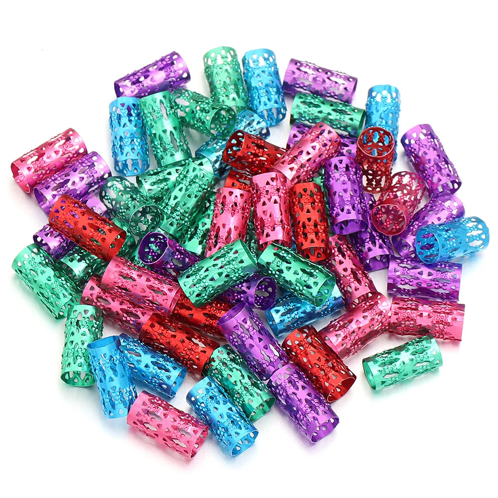 100Pcs/lot Dreadlock Hair Rings Metal Hollow Tube Dirty Dread Braids Adjustable for Cuffs Clip Hair Accessories Styling Tools - Shello's Creative Boutique
