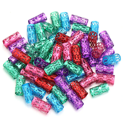100Pcs/lot Dreadlock Hair Rings Metal Hollow Tube Dirty Dread Braids Adjustable for Cuffs Clip Hair Accessories Styling Tools - Shello's Creative Boutique
