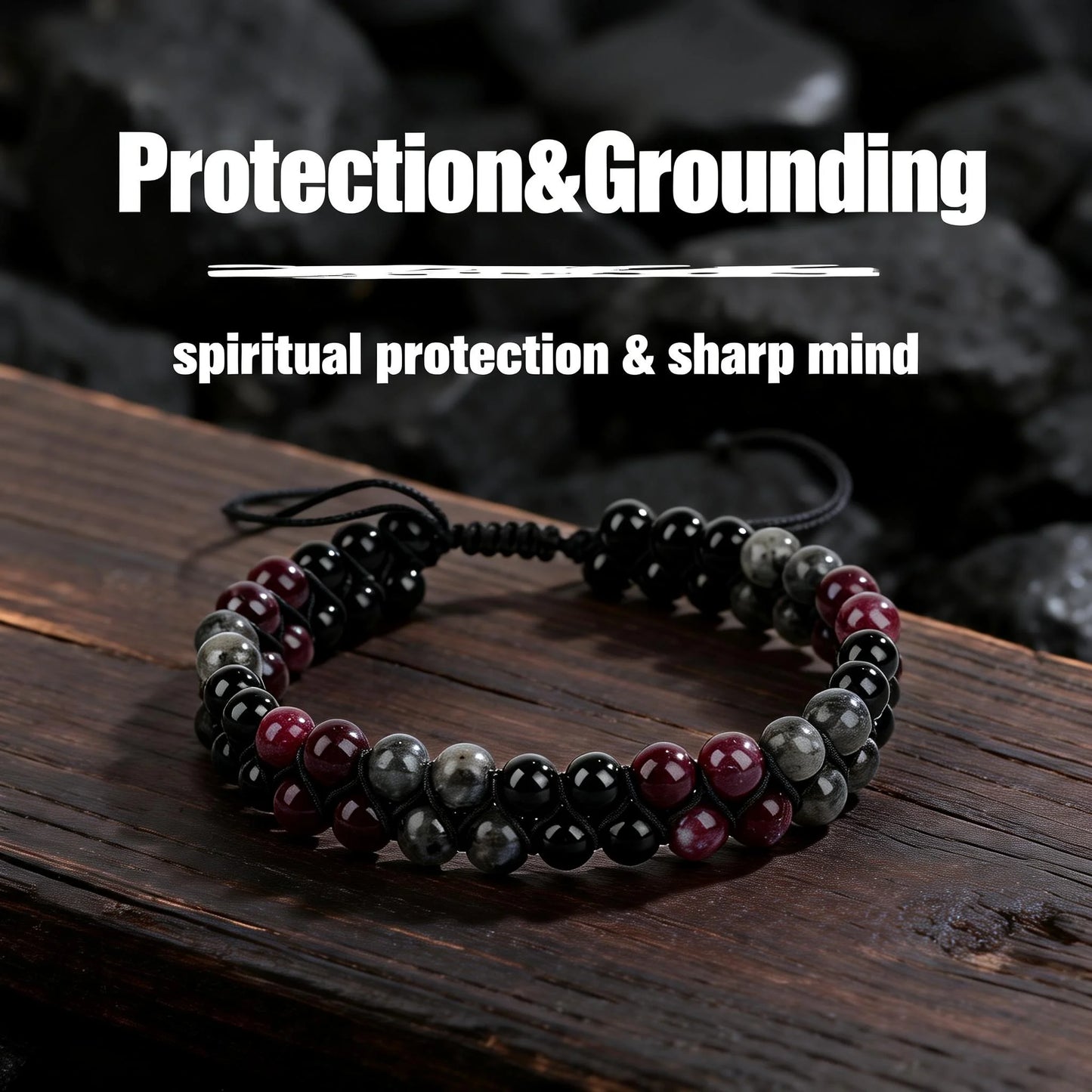 Luxury Garnet Natural Stone Protection Bracelet – Red & Black Beaded Bangle