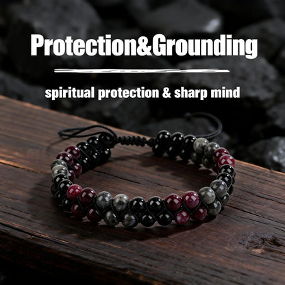 Luxury Garnet Natural Stone Protection Bracelet – Red & Black Beaded Bangle