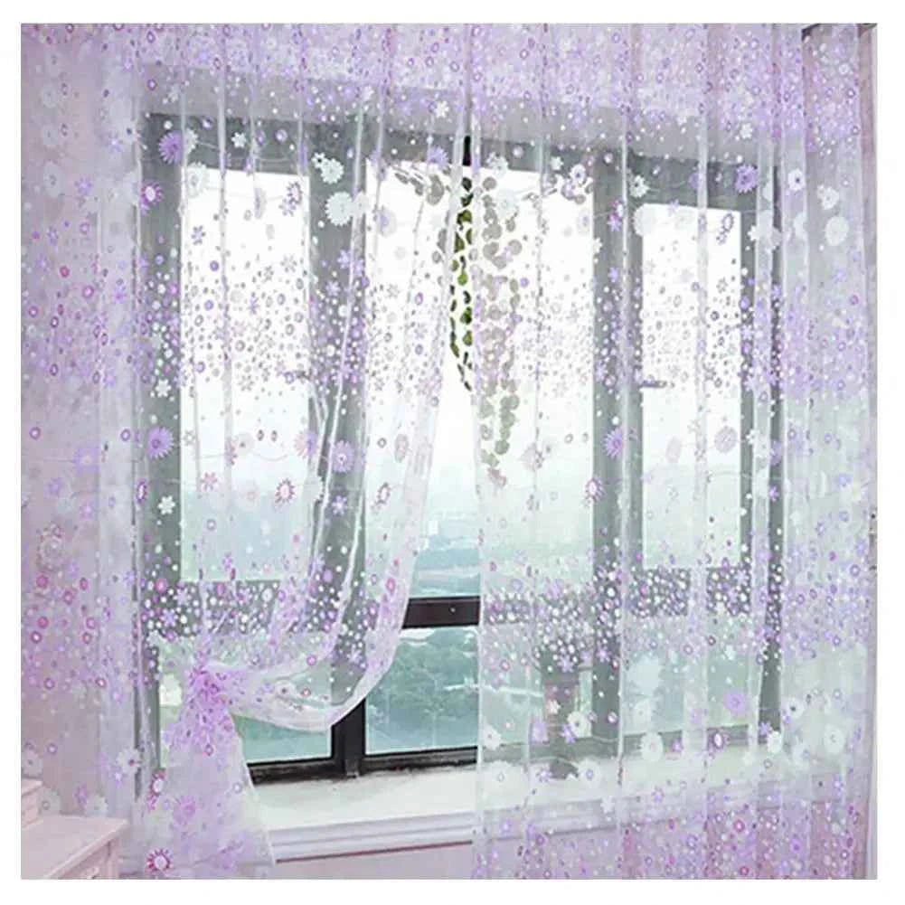 100cm x 200cm Window Curtain Floral Pattern Summer Transparent Window Screening Door Curtains Room Decor Drape Panel Sheer